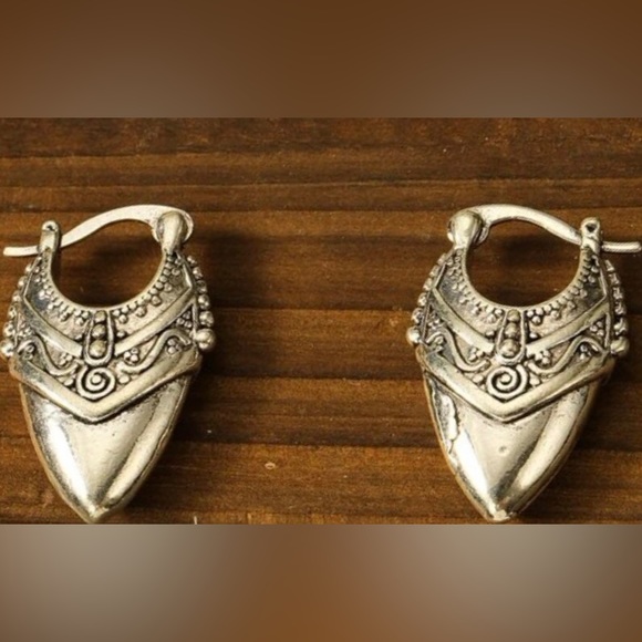 “Viking Spearpoint” Silver Nordic Ethnic Elaborate Point Ornate Embellished Hoop - Picture 10 of 16